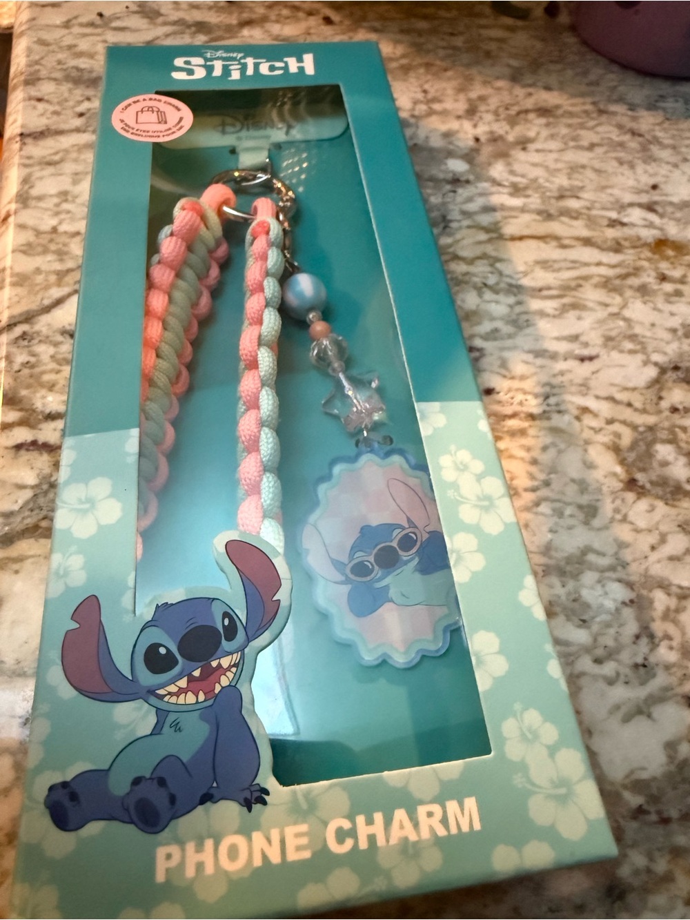 Disney Stitch Phone Charm with Pink and Mint Braided Cord